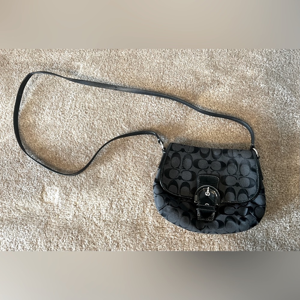Coach Signature Black Logo Jacquard Crossbody Purse H… Gem